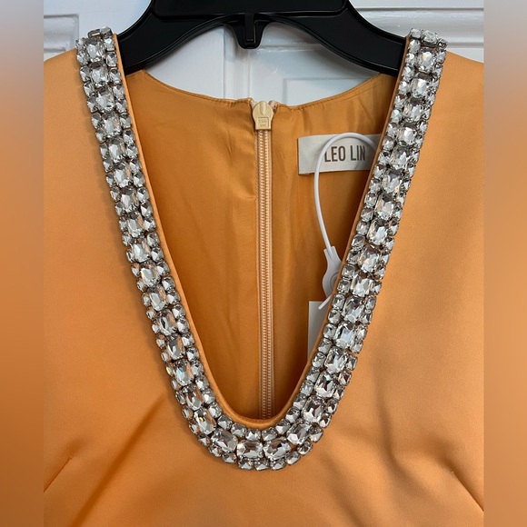 Vibrant Orange Embellished A-Line Midi Dress NWT - Picture 6 of 8